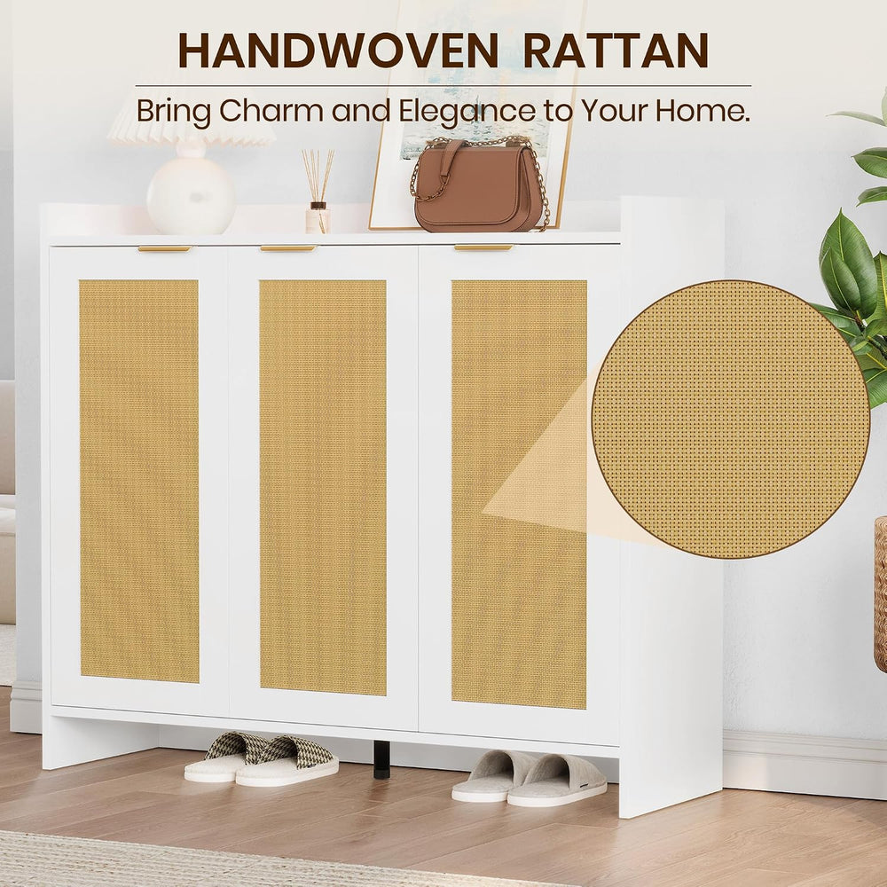 Shoe Cabinet, 41" Tall Rattan Shoe Storage Organizer Cabinet, Adjustable...