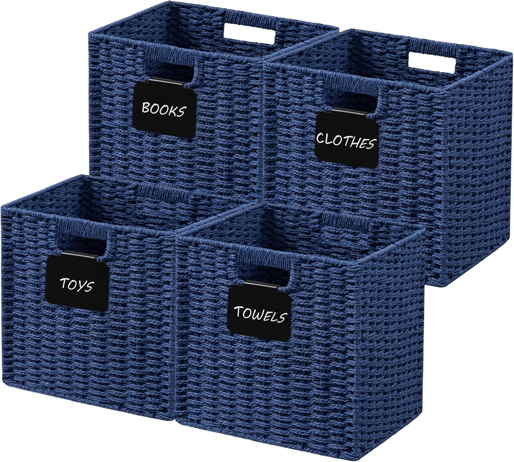 UBBCARE 4 Pack Wicker Basket, 10.5×10.5 Storage Cubes with Label, Foldable Cu...