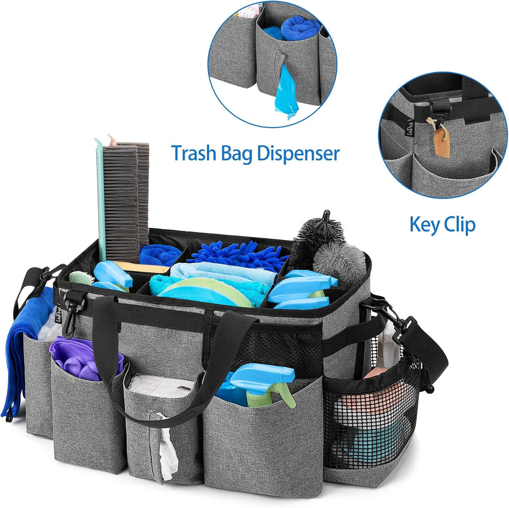 LoDrid Wearable Cleaning Caddy Bag with 4 Foldable Dividers, Grey