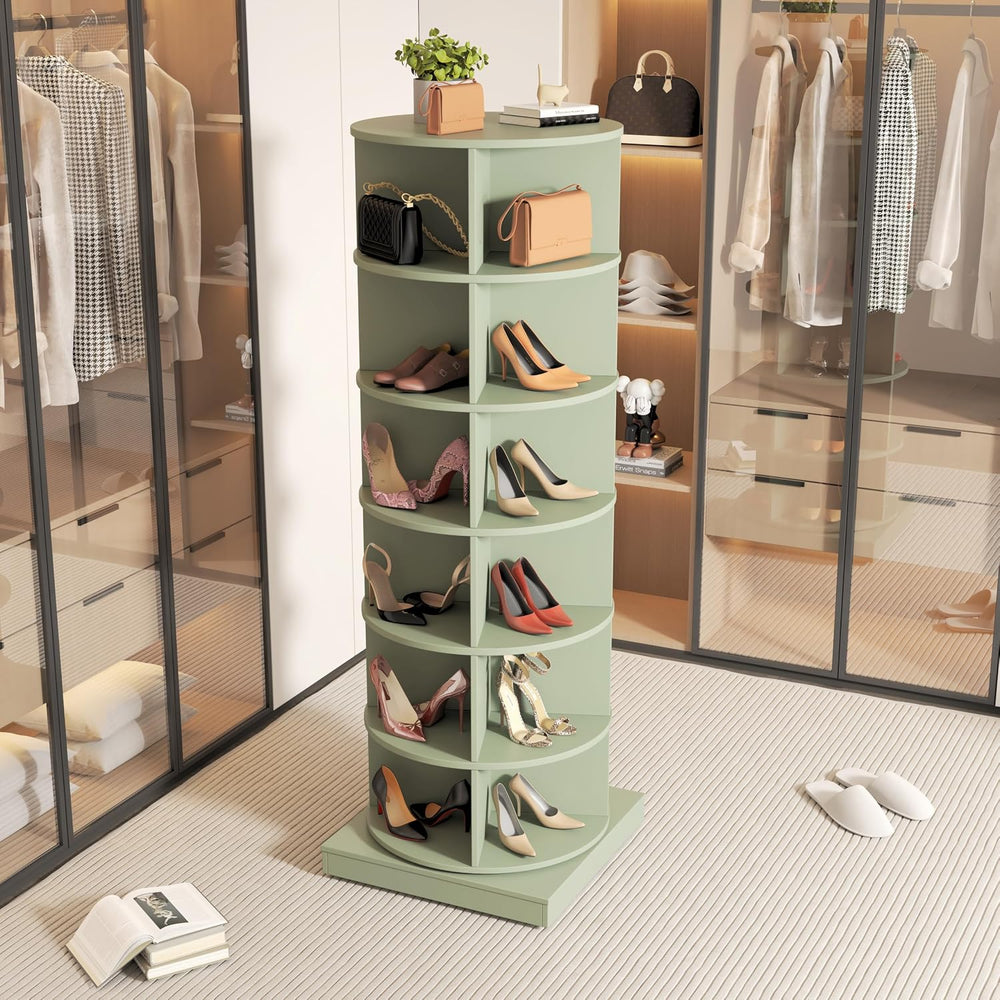 Rotating Shoe Rack Tower, 6-Tier Spinning Shoe Rack, Free Standing 360° Revol...