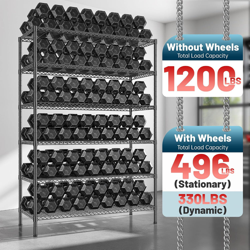 Romorgniz Storage Shelves with Wheels, 6 Tier Wire Shelving Adjustable Metal ...