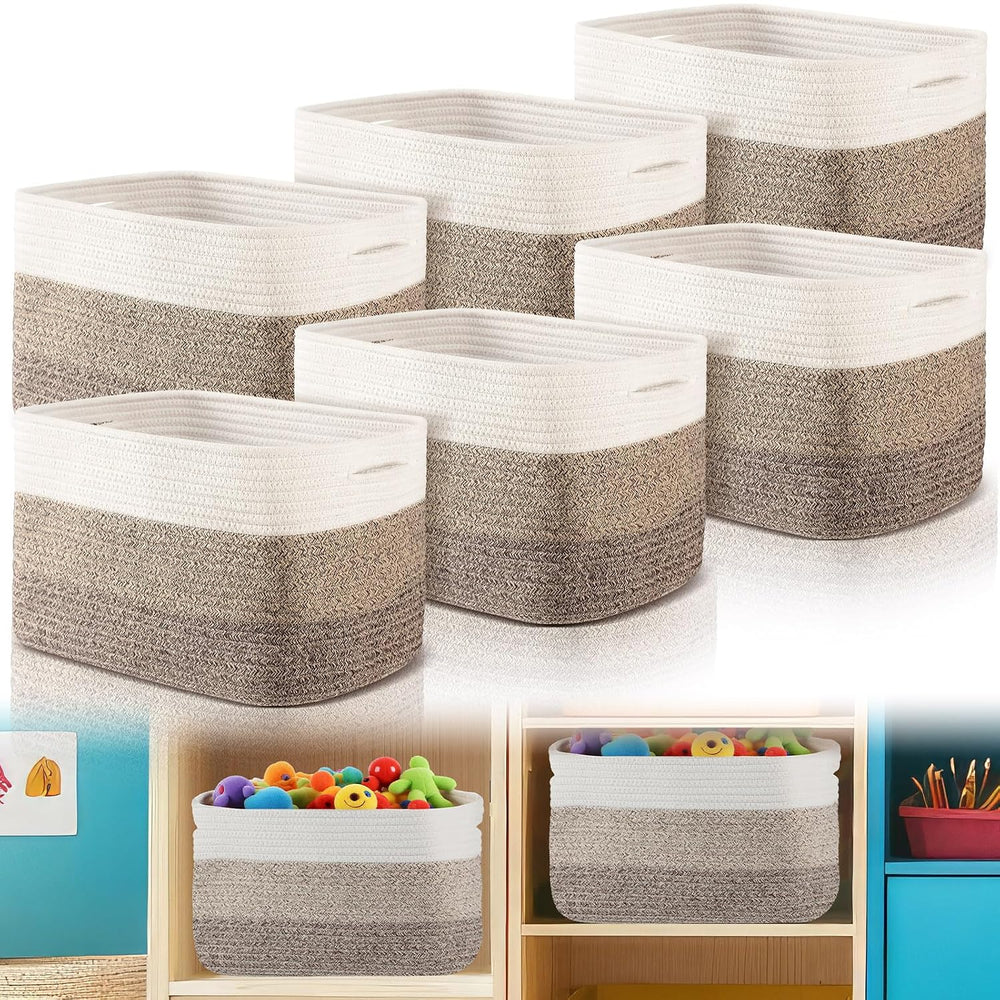 Geetery 6 Pack Woven Storage Baskets Cotton Rope with Handle, Dark Brown