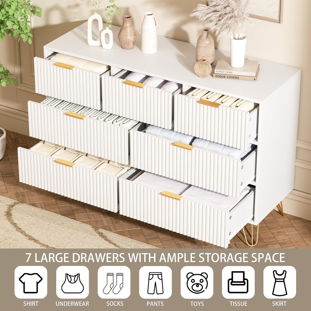 Furniway Dresser for Bedroom, Modern Fluted 47.2" Wide Chest of Drawers ...