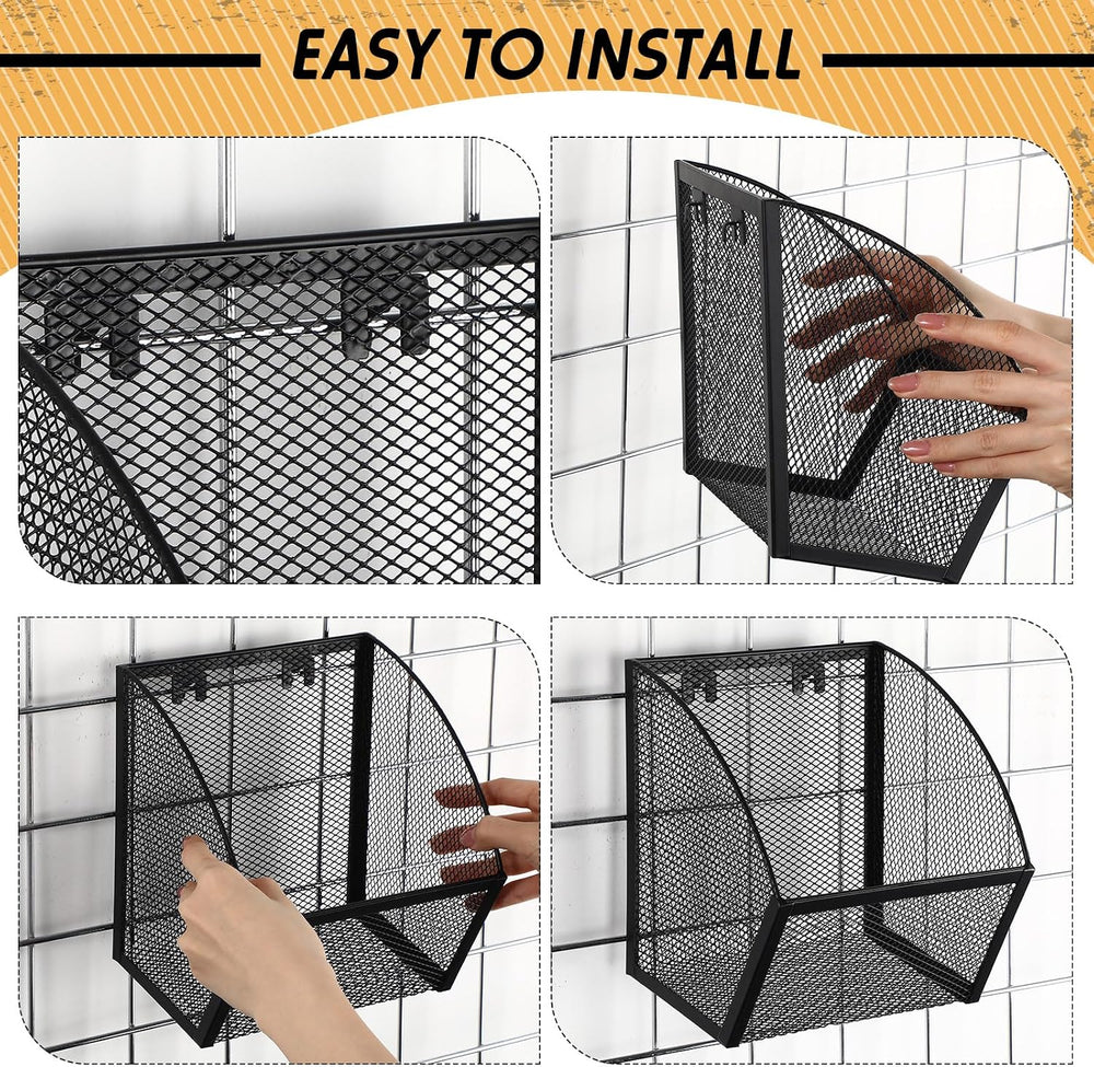4 Pack Grid Wall Baskets Metal Wire Storage Basket Hanging Wall Mount Bins