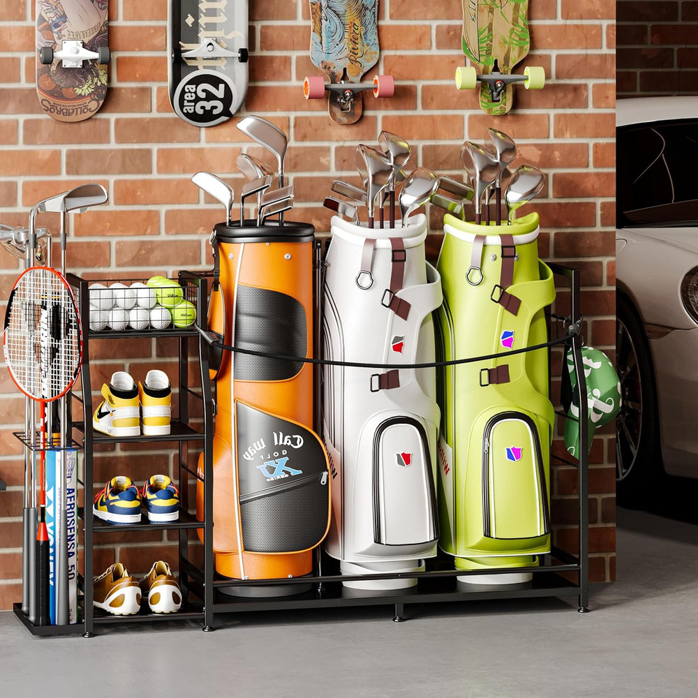 Golf Bag Stand for Golf Bag Accessories, Golf Bag Storage Organizer Fits 3 Ba...