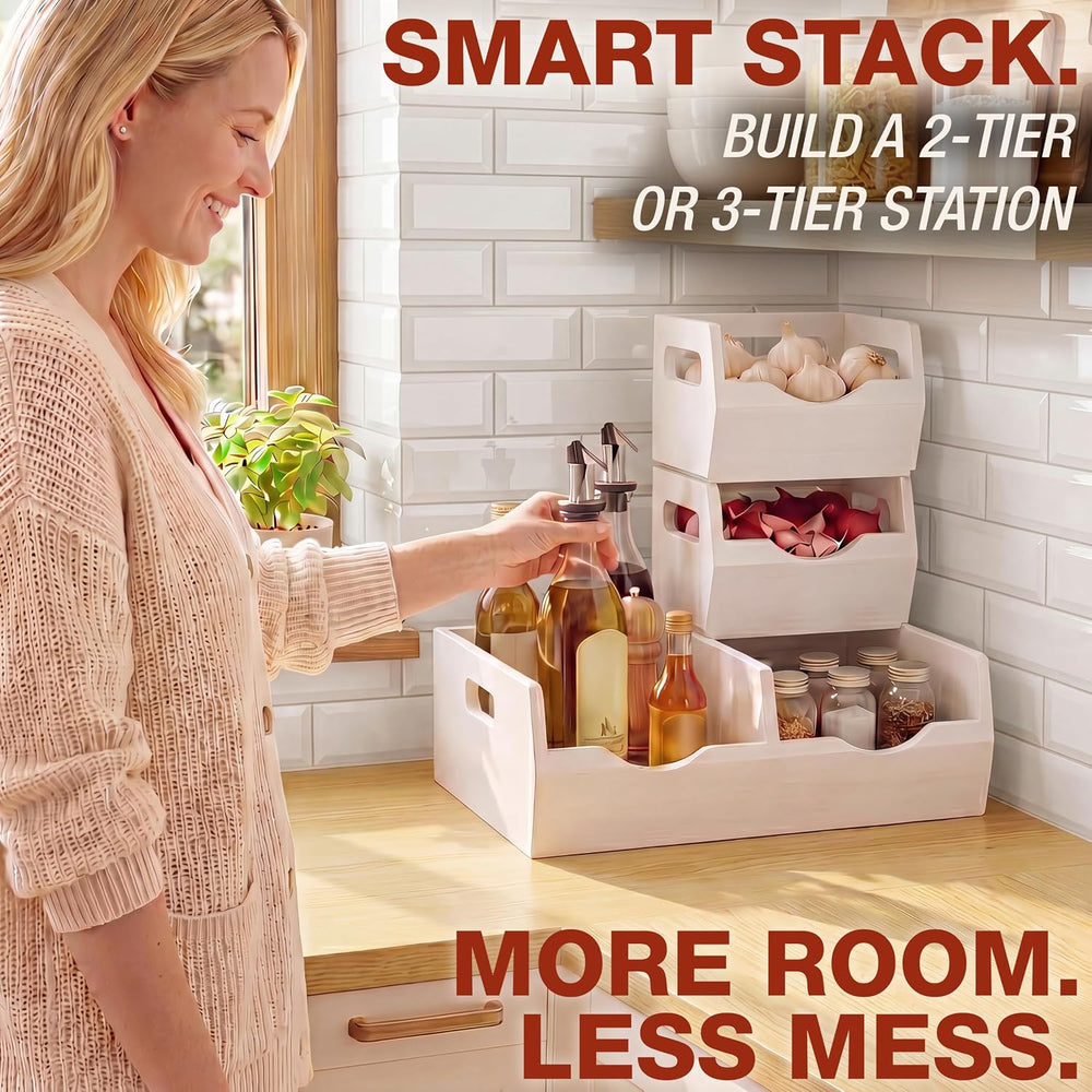 HOMESTEAD Stackable Solid Wood Storage Bins for Kitchen Pantry & Countert...