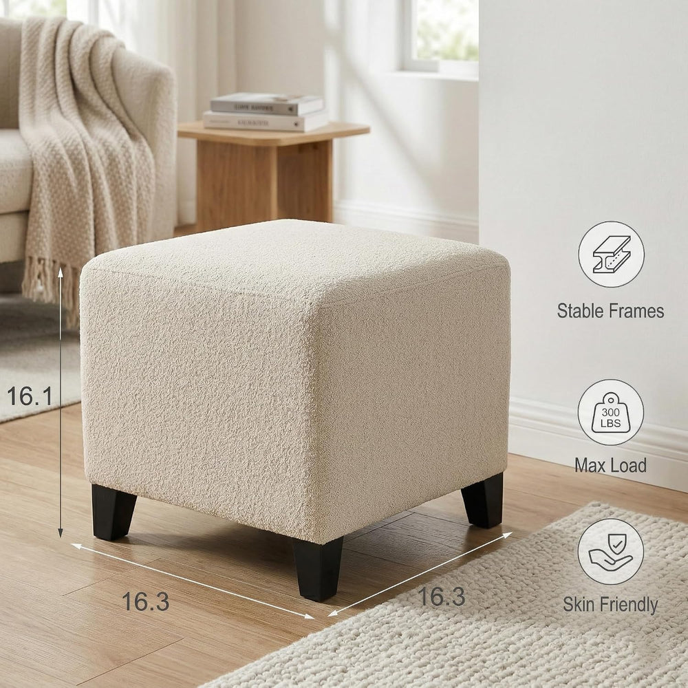 Joveco 16.3" Square Cube Ottoman, Modern Linen Fabric Foot Stool with So...