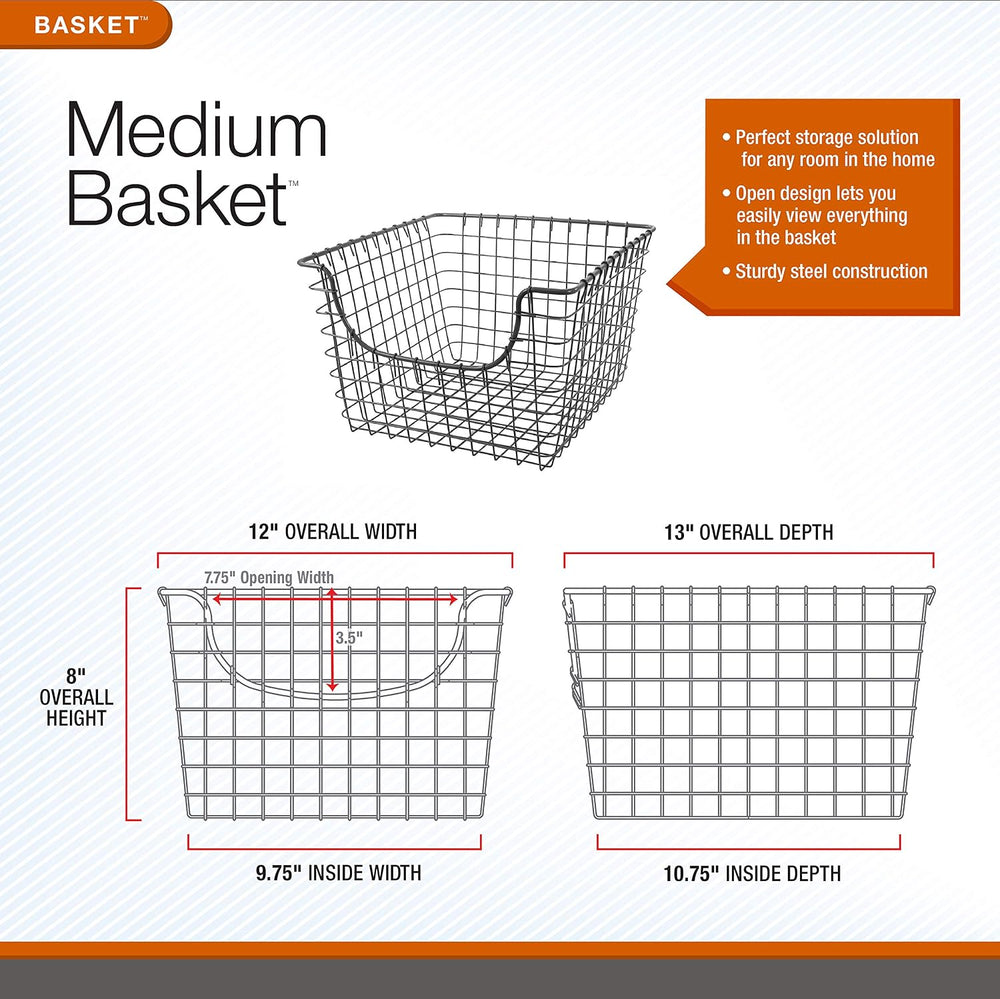 Spectrum Wire Scoop Basket Storage Bin Industrial Gray Nesting Metal Baskets ...