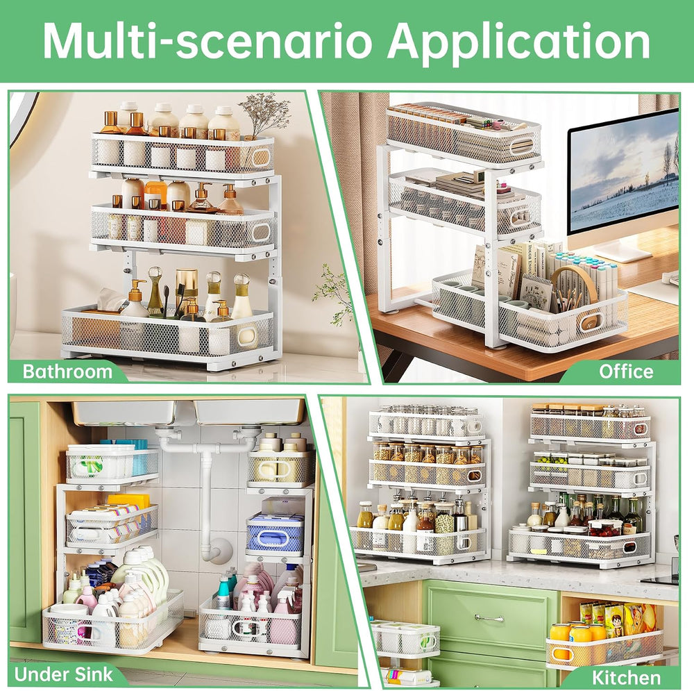 2-Pack 3-Tier Under Sink Organizer, Slide Out Cabinet Storage, Kitchen/Bath