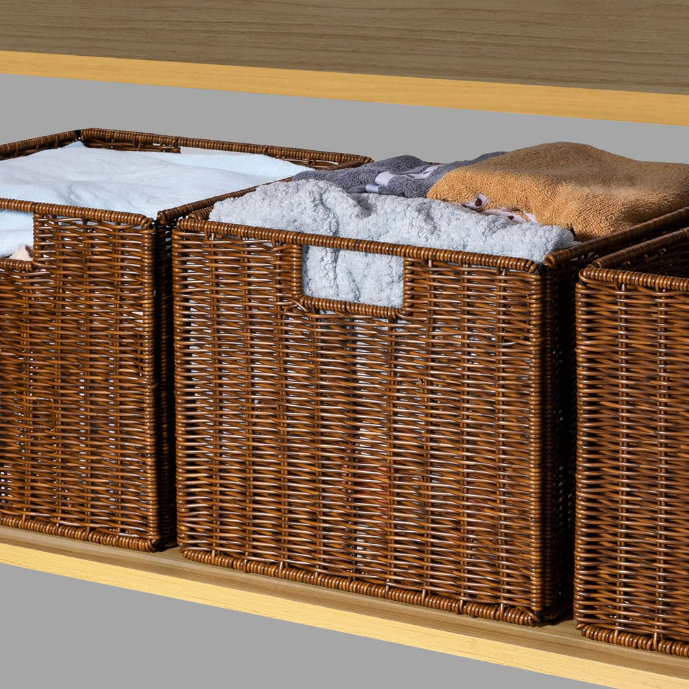 Wicker Storage Basket - Large 12x12x10in Cube, Woven Wicker for Shelves, Pant...