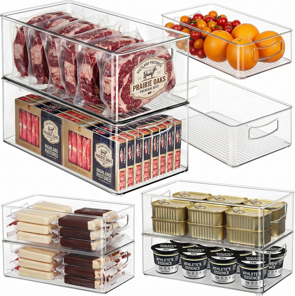 8 Pack Freezer Organizer Bins,Stackable,Clear Bins for Fridge,Pantry