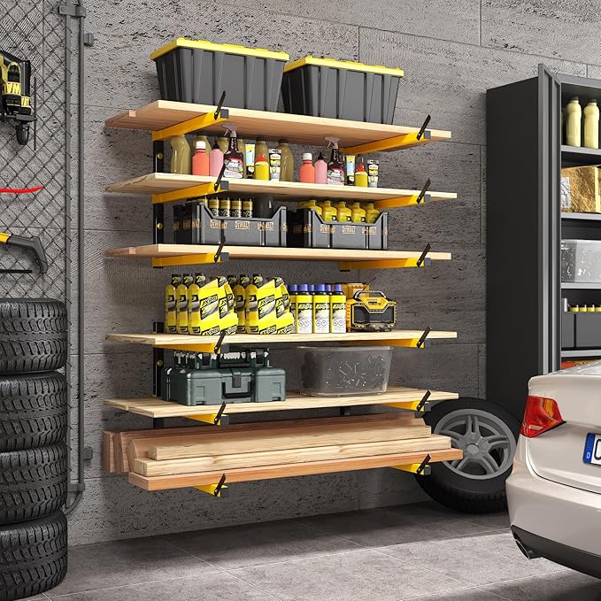 GREENER Lumber Storage Rack Folding Wood Storage Racks Wall-Mounted Metal Racks