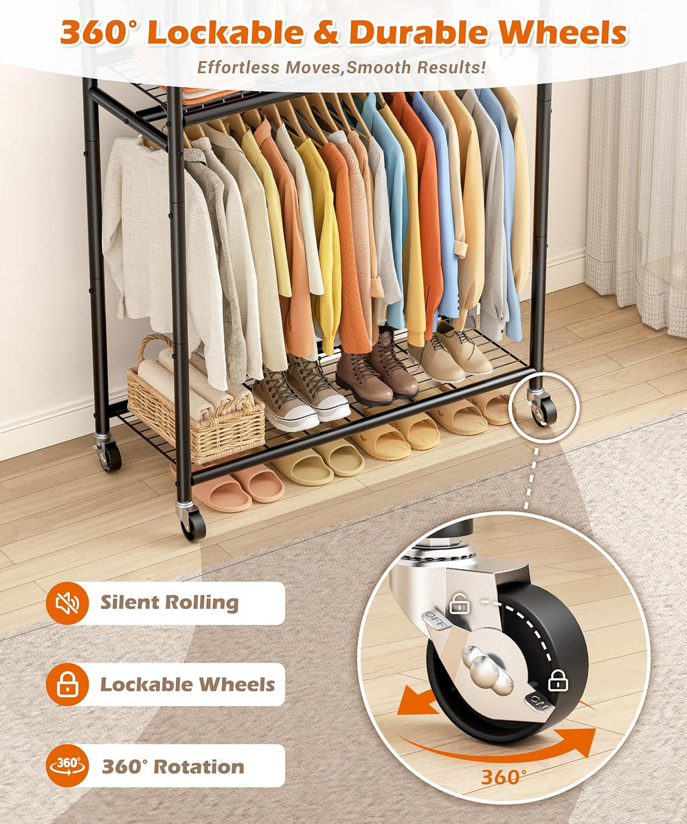 HOMIDEC Clothes Rack,79.7" Double-Tier Clothing Rack with Shelves&Wh...