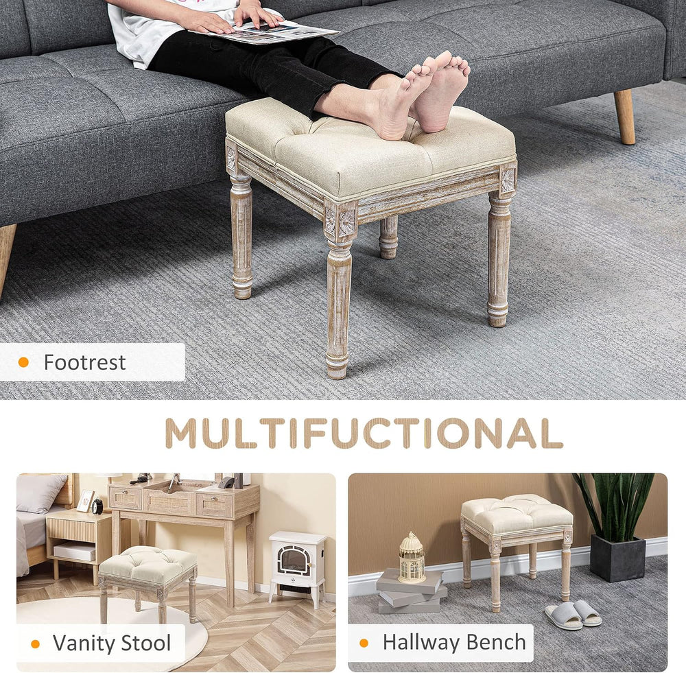 HOMCOM 16" Vintage Ottoman Tufted Foot Stool with Upholstered Seat Beige