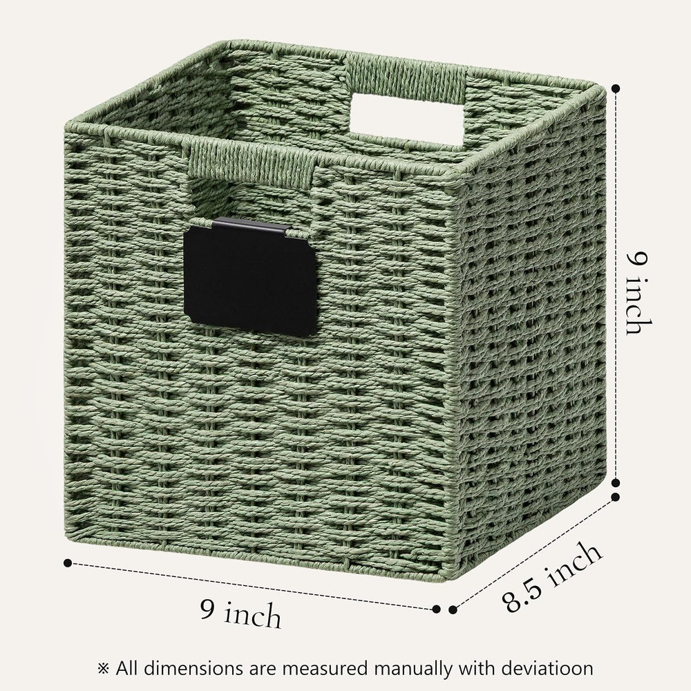 UBBCARE 4 Pack Small Wicker Basket, 9×9 Storage Cubes with Label, Foldable Gr...