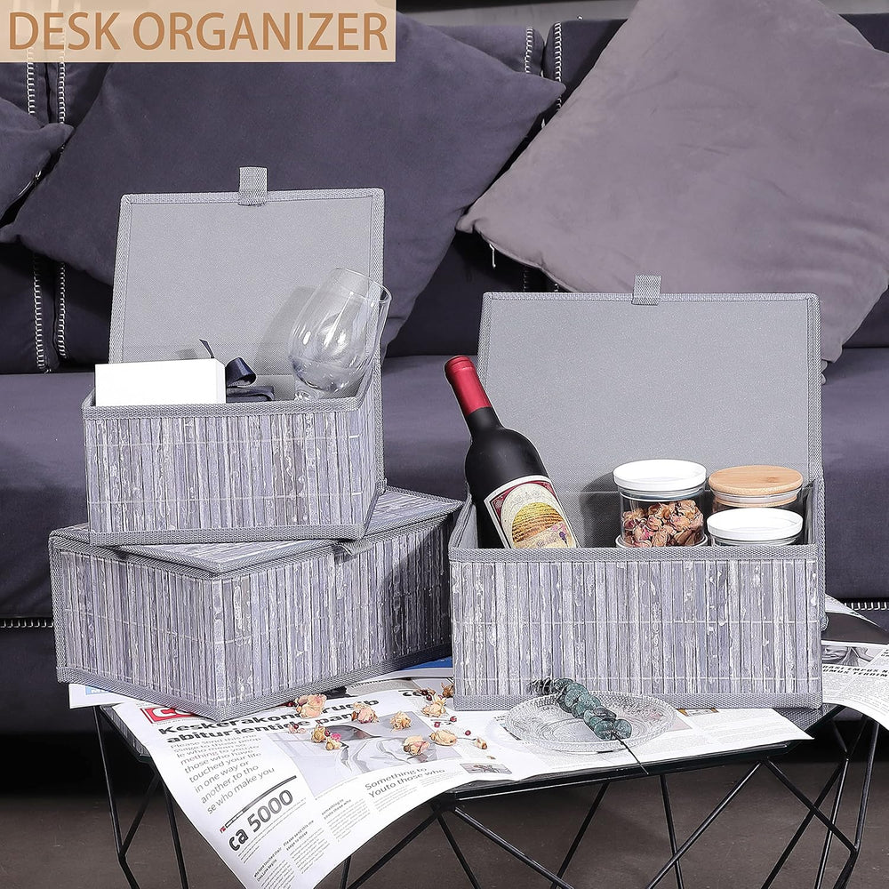 Honygebia Bamboo Decorative Storage Boxes - Set of 3 Woven Lined Storage Bask...