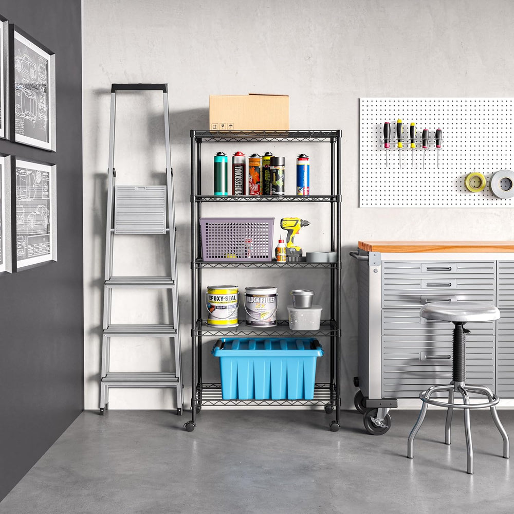 5-Tier Steel Wire Shelving, 30" W x 14" D x 61.5" H, Black
