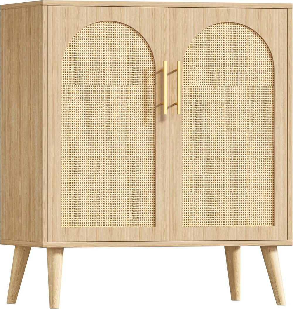 Keehusux 15.7" D Rattan Storage Cabinet with 2 Doors & Adjustable Shelf