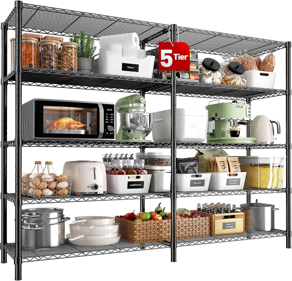 REIBII 5-Tier Heavy Duty Wire Shelving Unit, 1430LBS Storage Shelf Rack