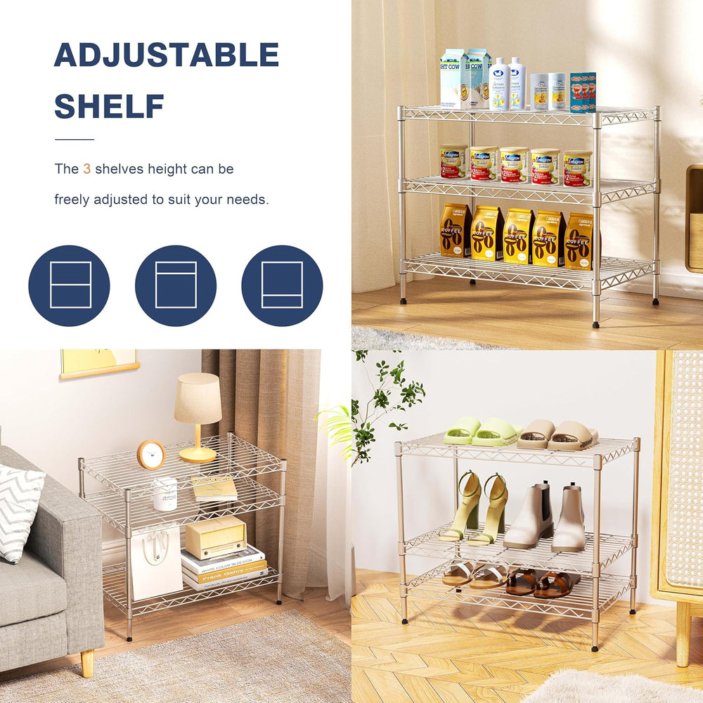 3-Tier Wire Shelf Rack,Kitchen Metal 3-Shelves Rack with Lockable Wheels