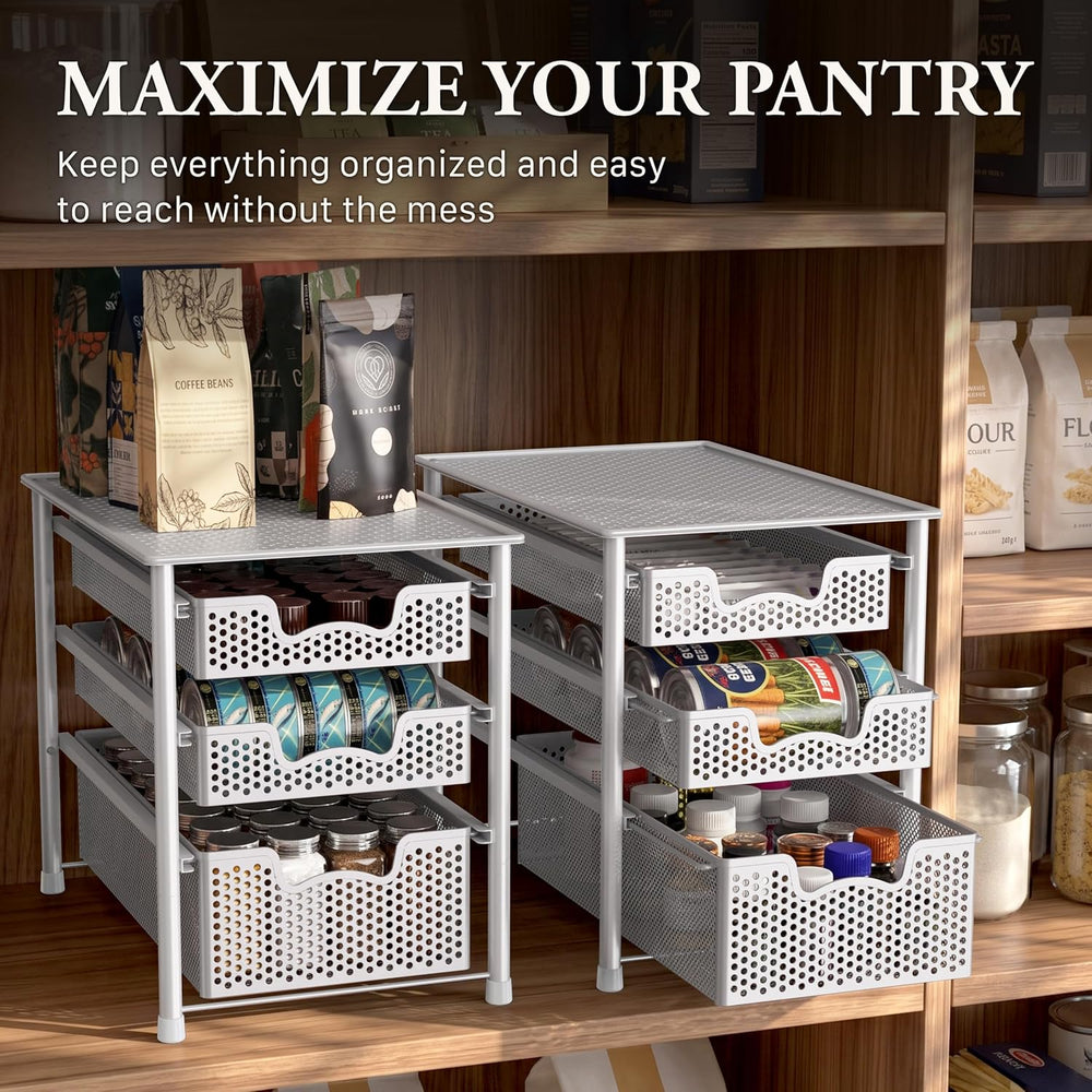 Simple Houseware 3 Tier White Alloy Steel Sliding Basket Organizer Drawer Cab...
