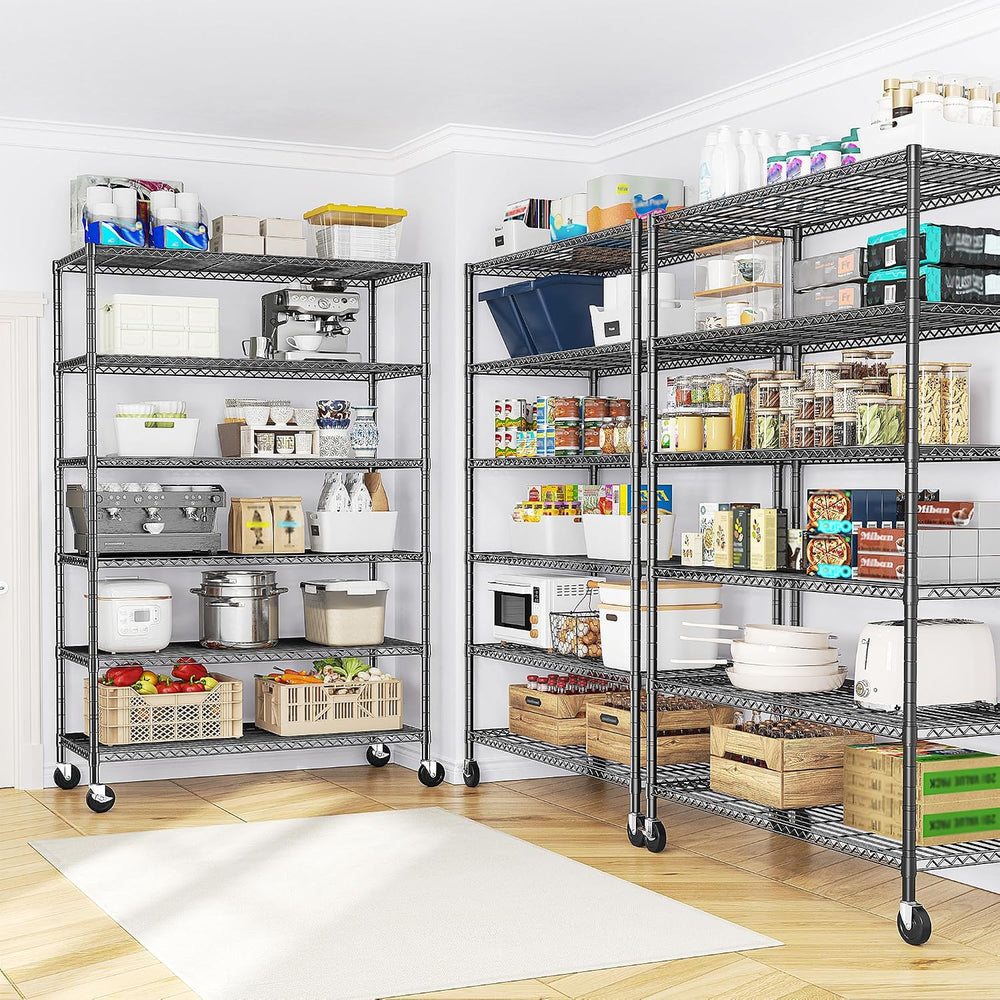 Romorgniz Storage Shelves with Wheels, 6 Tier Wire Shelving Adjustable Metal ...