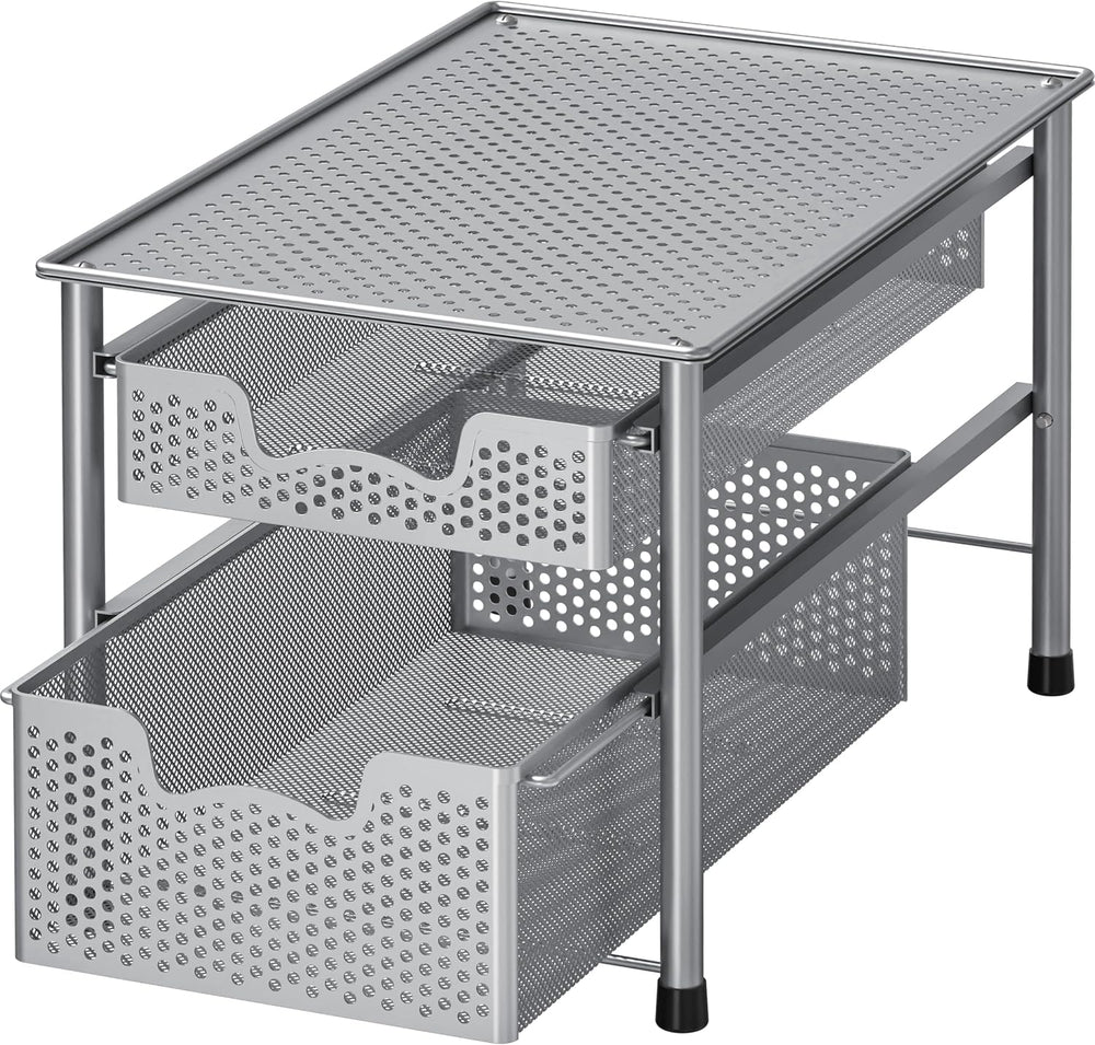 Simple Houseware Stackable 2 Tier Sliding Basket Organizer Drawer, Silver