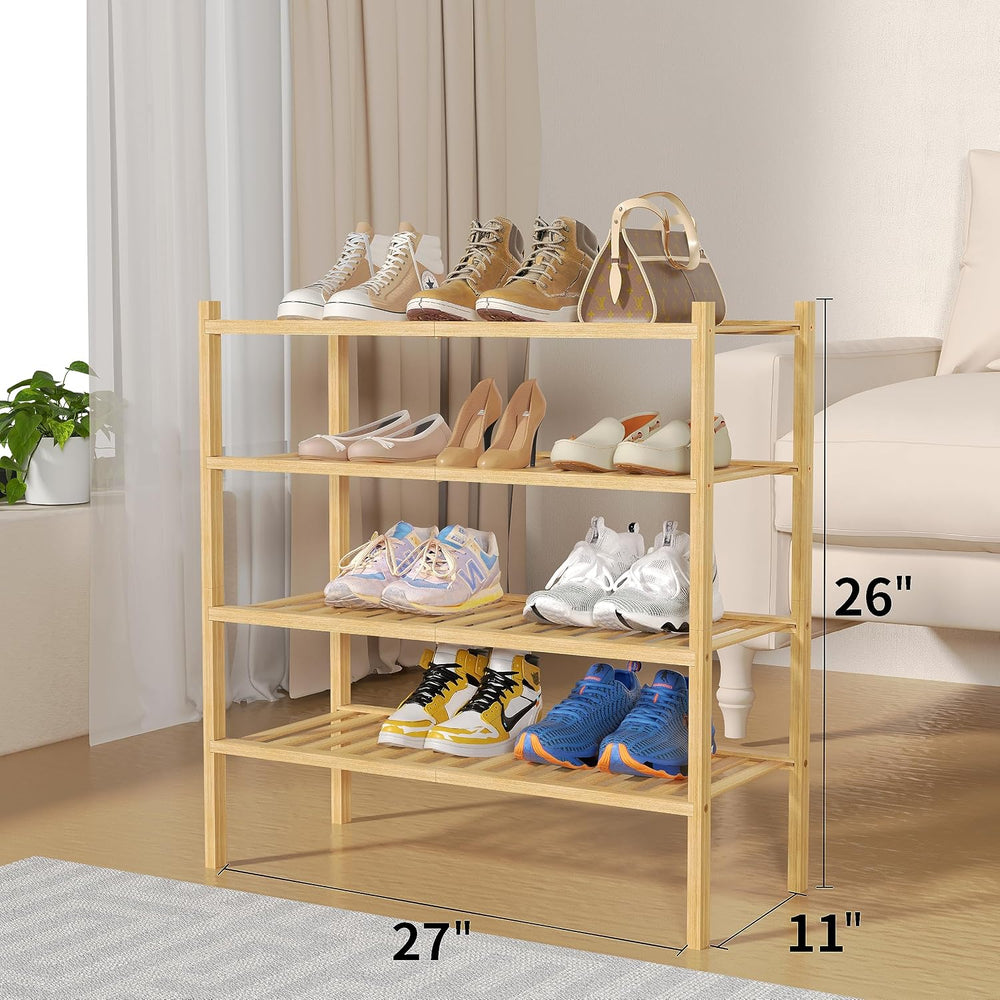 ROMGUAR CRAFT 4 Tier Bamboo Shoe Rack for Closet Free Standing Wood Shoe Shel...