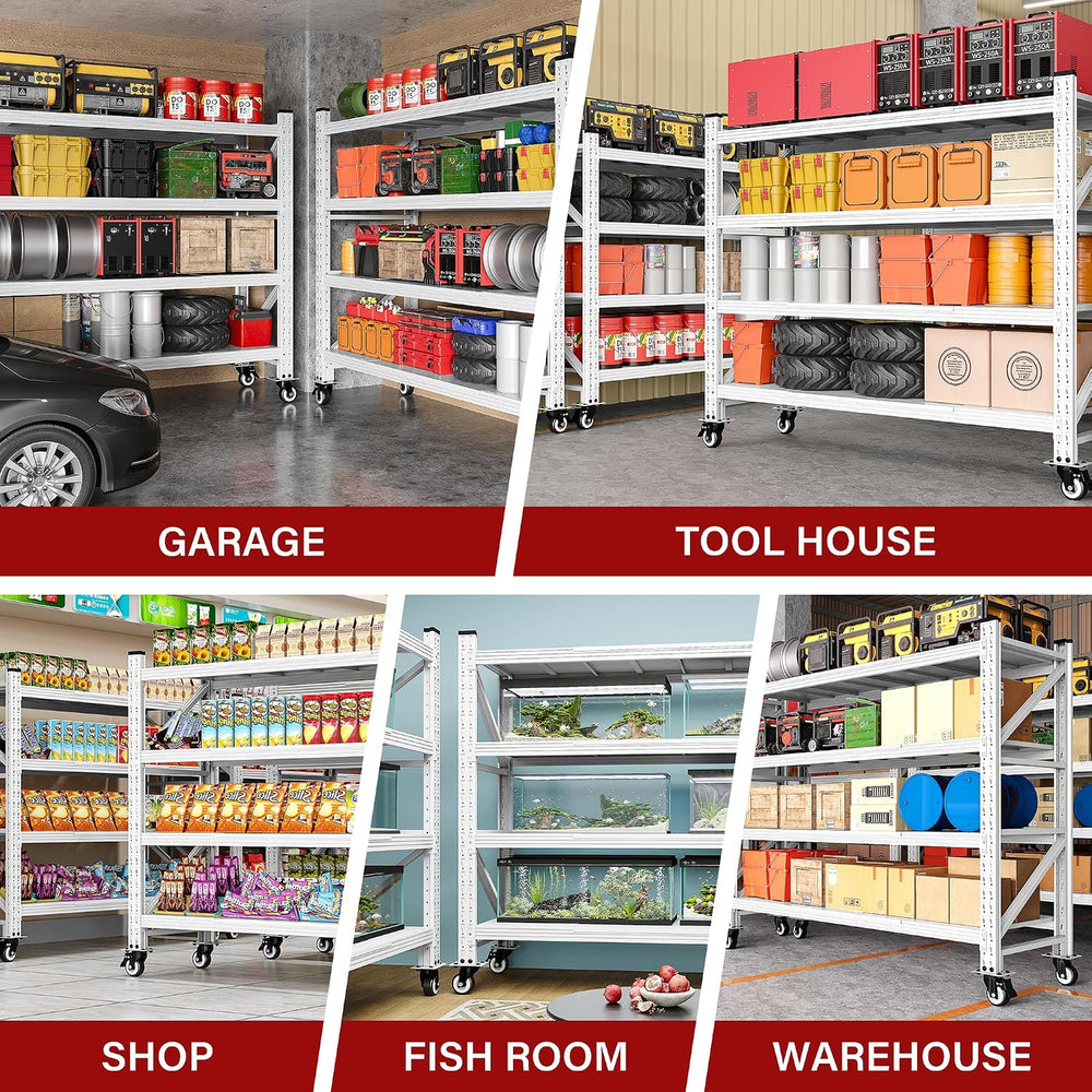 75.6" Tall Storage Shelves with Wheels,Rolling Heavy Duty Garage Shelvin...