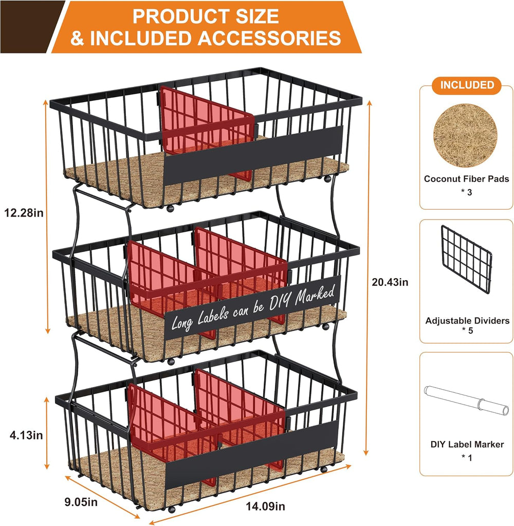 Egg Holder Countertop with Coco Coir Liner & 5 Dividers for Egg Storage