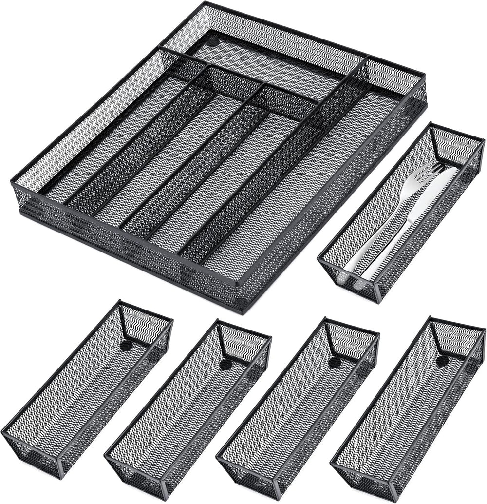 Neudeco Drawer Organizer Set, Black Mesh, 6 Pack