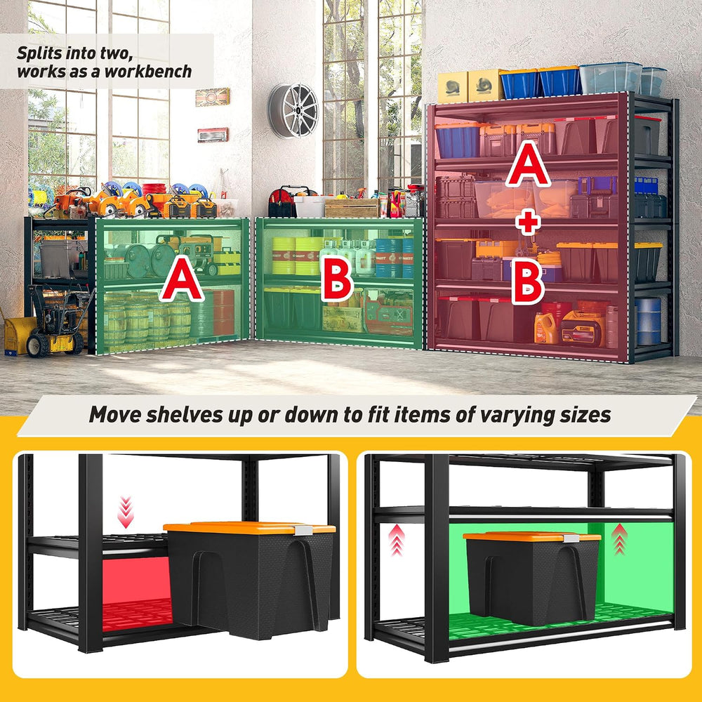 REIBII 72" H Garage Shelving 3200 LBS Heavy Duty Adjustable Storage Shelves