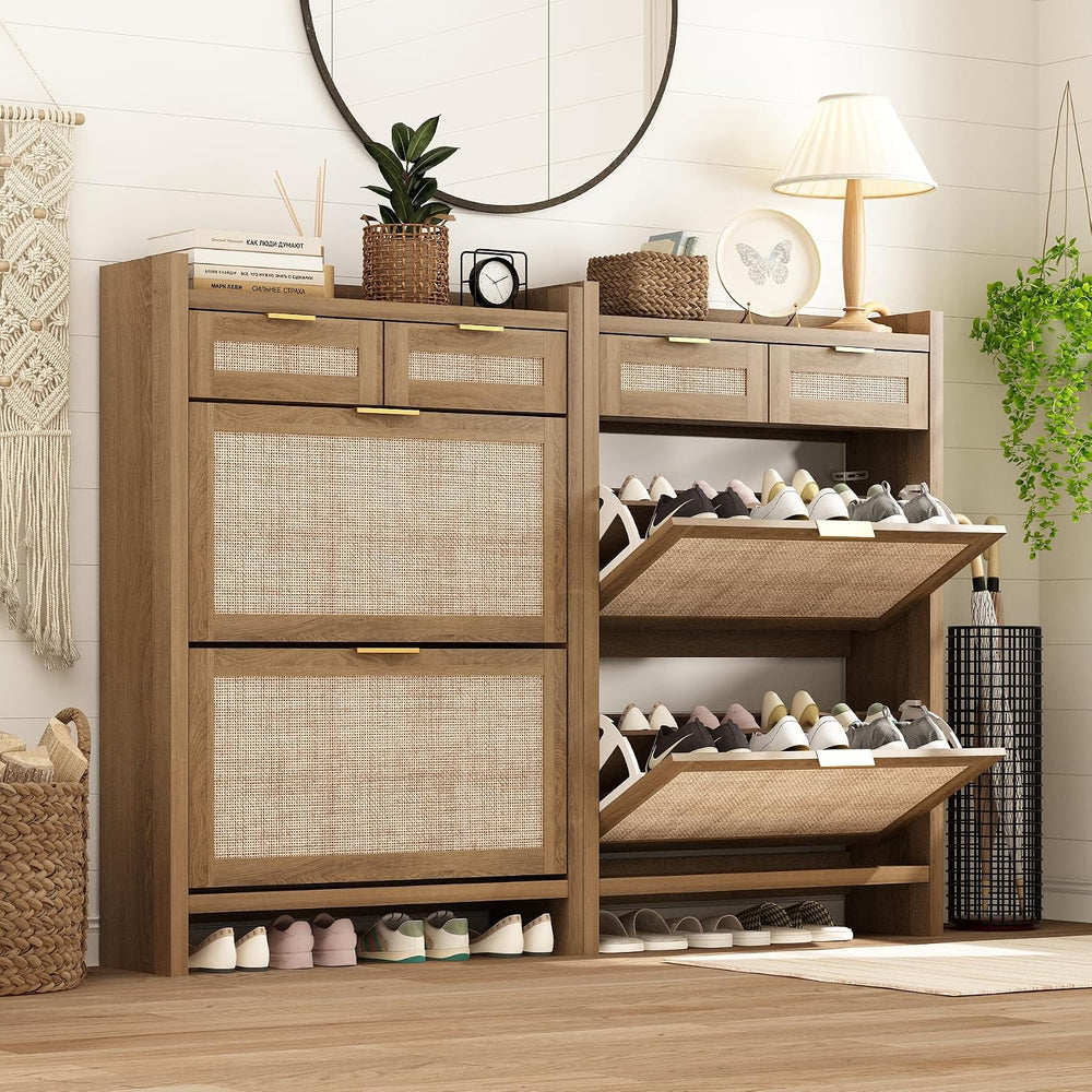 Shoe Organizer Cabinet Storage for Entryway - Slim Rattan Shoe Rack for Front...