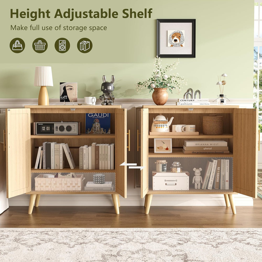 Keehusux 15.7" D Rattan Storage Cabinet with 2 Doors & Adjustable Shelf
