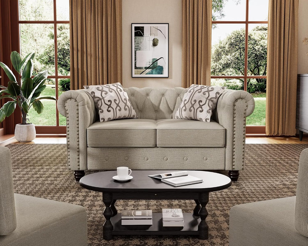 Morden Fort 3 Piece Classic Chesterfield 6-Seater Set, Tufted Chair & Lov...