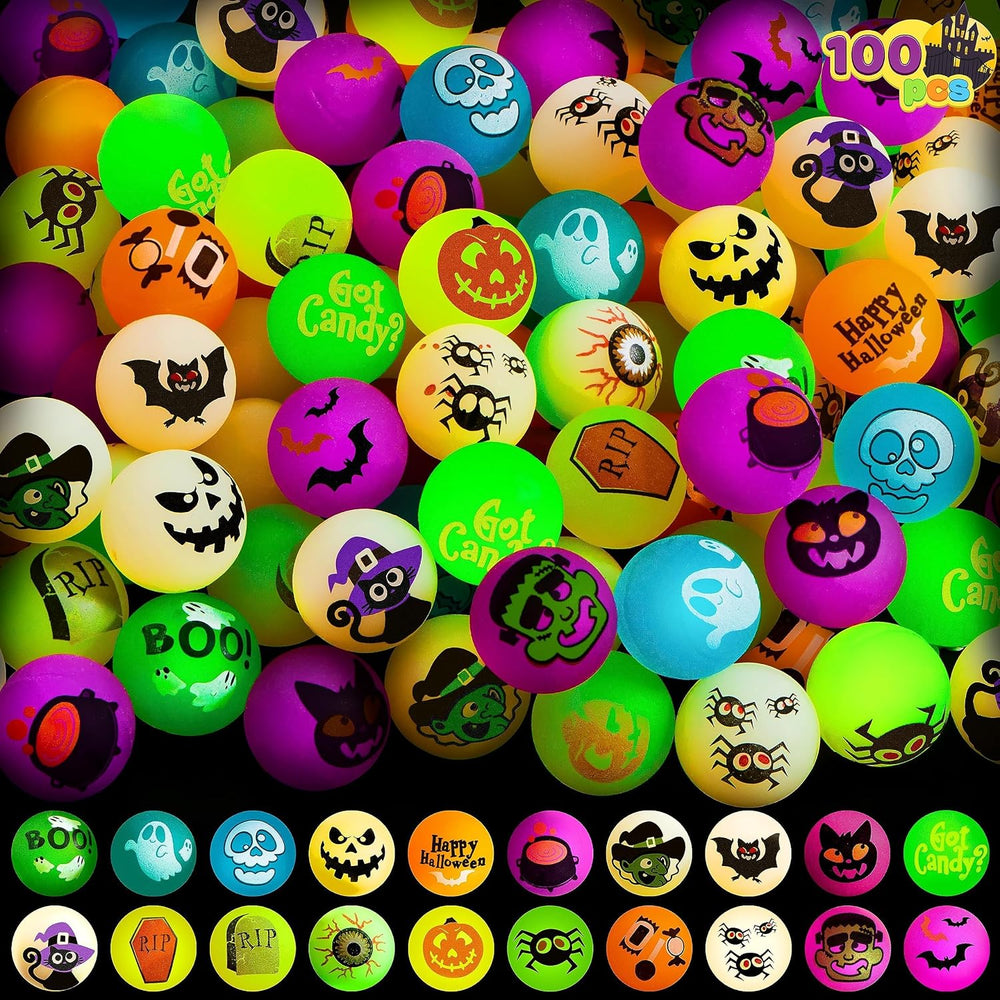 JOYIN 100 PCS Halloween Glow in The Dark Bouncing Balls, 20 Designs Halloween...