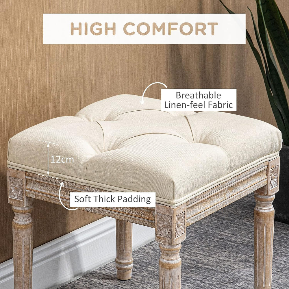 HOMCOM 16" Vintage Ottoman Tufted Foot Stool with Upholstered Seat Beige