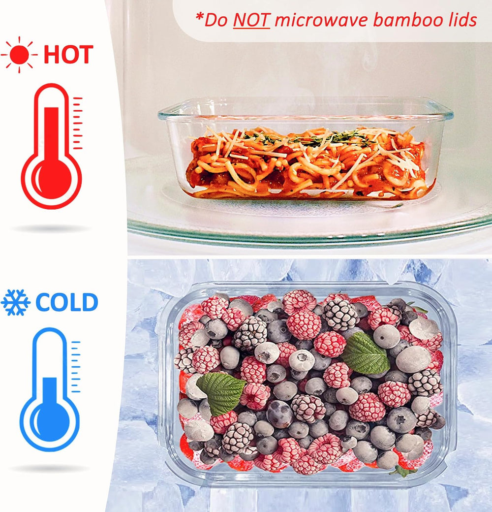 EcoPreps Patented Glass Meal Prep Containers with Bamboo Lids, 3 Pack, 36oz