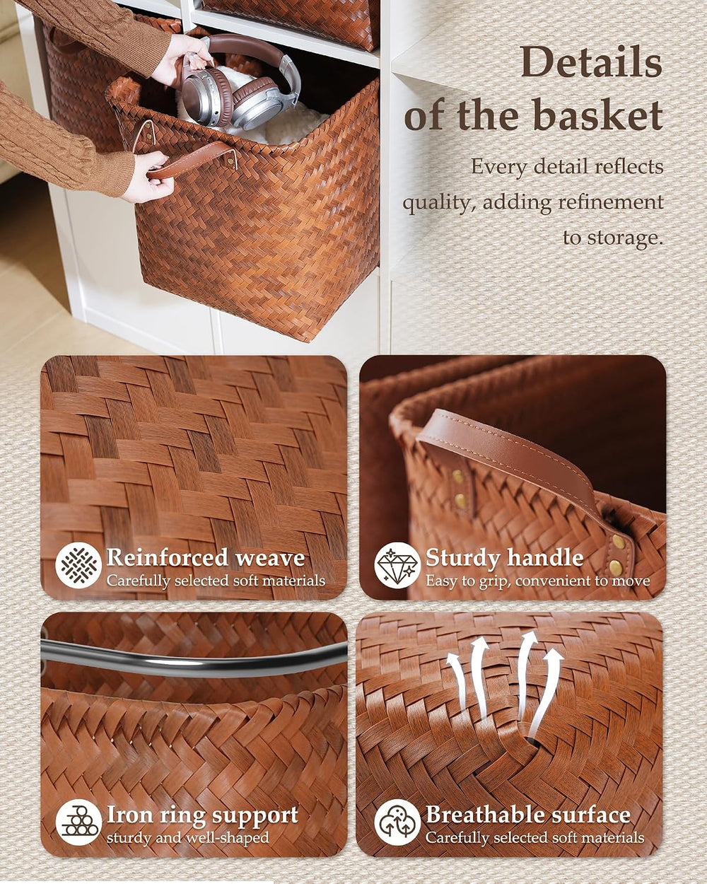 13x13x13 Large Woven Wicker Storage Basket Laundry Hamper 4 Pack