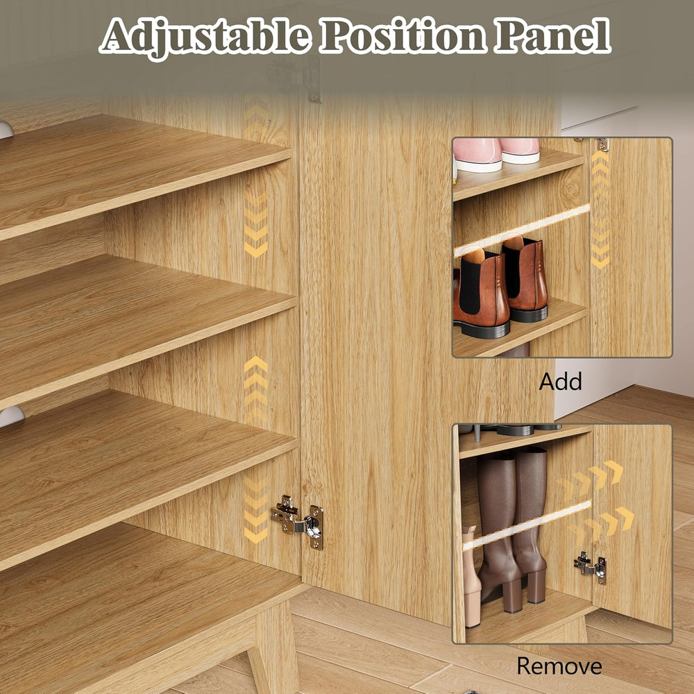 HUANLEGO 4 Tier Fluted Shoe Cabinet Storage for Entryway, Oak