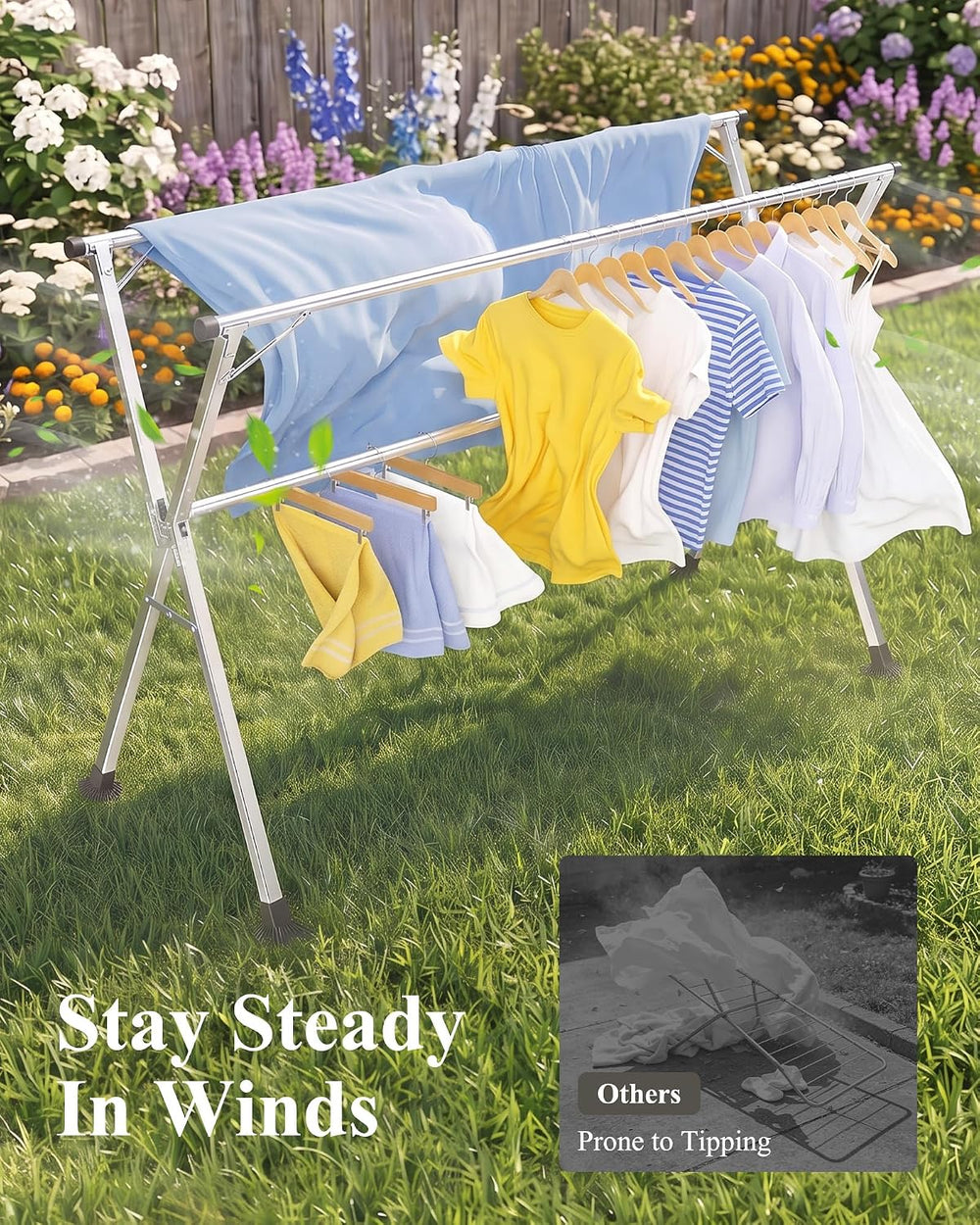 Kitsure Foldable Clothes Drying Rack, 79.0" Heavy Duty, Adjustable Length