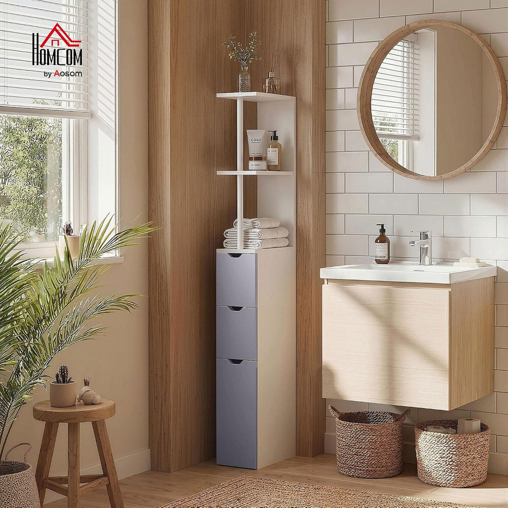 HOMCOM 54" Tall Bathroom Storage Cabinet, Freestanding, 2-Tier Shelf, White