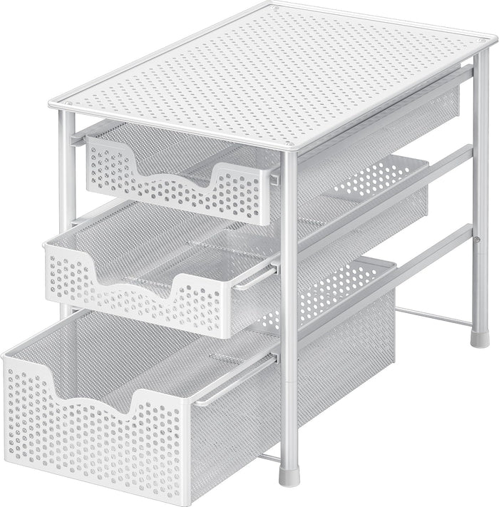 Simple Houseware 3 Tier White Alloy Steel Sliding Basket Organizer Drawer Cabinet