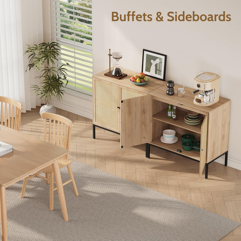 Yechen Set of 2 63" Sideboard Cabinet with Natural Rattan Doors, Buffet ...