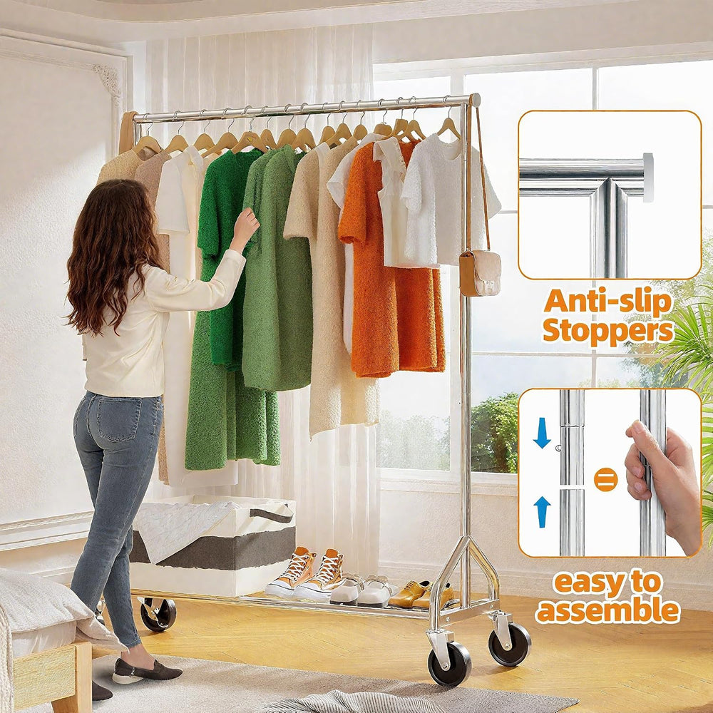 Ekisemio Heavy Duty Rolling Clothes Rack with Wheels and Shelves, 450 lbs Cap...