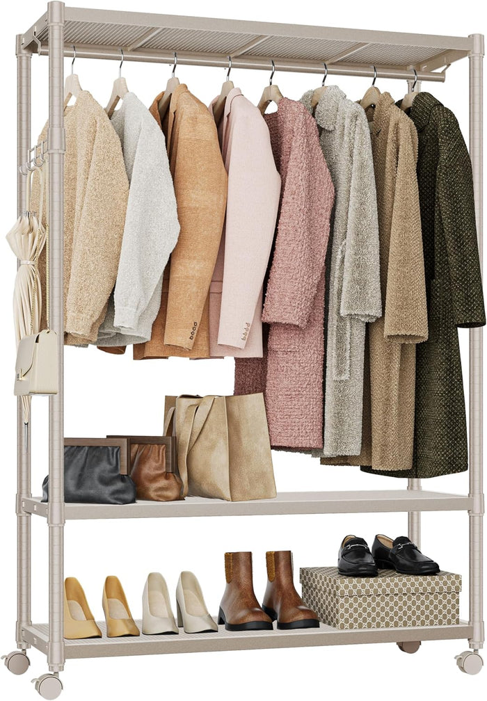 IZEUK Heavy Duty Rolling Garment Rack Wire Clothes Rack