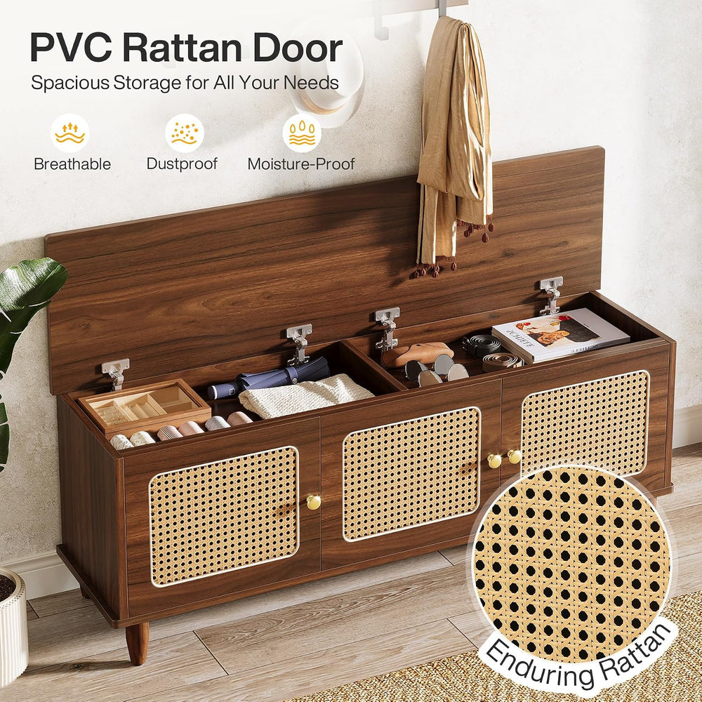 Tribesigns Shoe Bench with Lift Top Storage, 2-Tier Entryway Bench with Ratta...