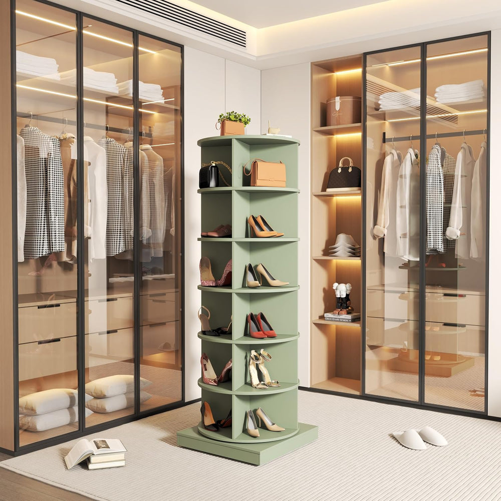 Rotating Shoe Rack Tower, 6-Tier Spinning Shoe Rack, Free Standing 360° Revol...