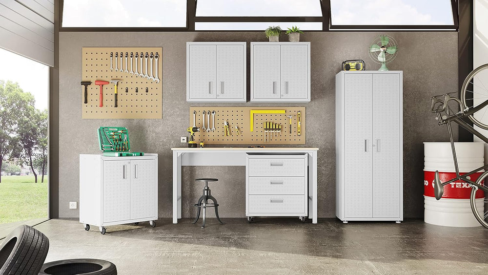 Manhattan Comfort Fortress 30" Floating Textured Metal Garage Cabinet wi...