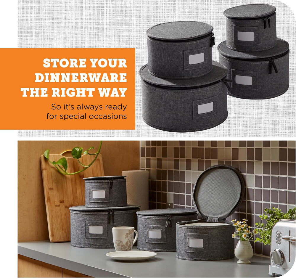 storageLAB 4-Piece China Plate Storage Set | Hard Shell Dividers | Gray